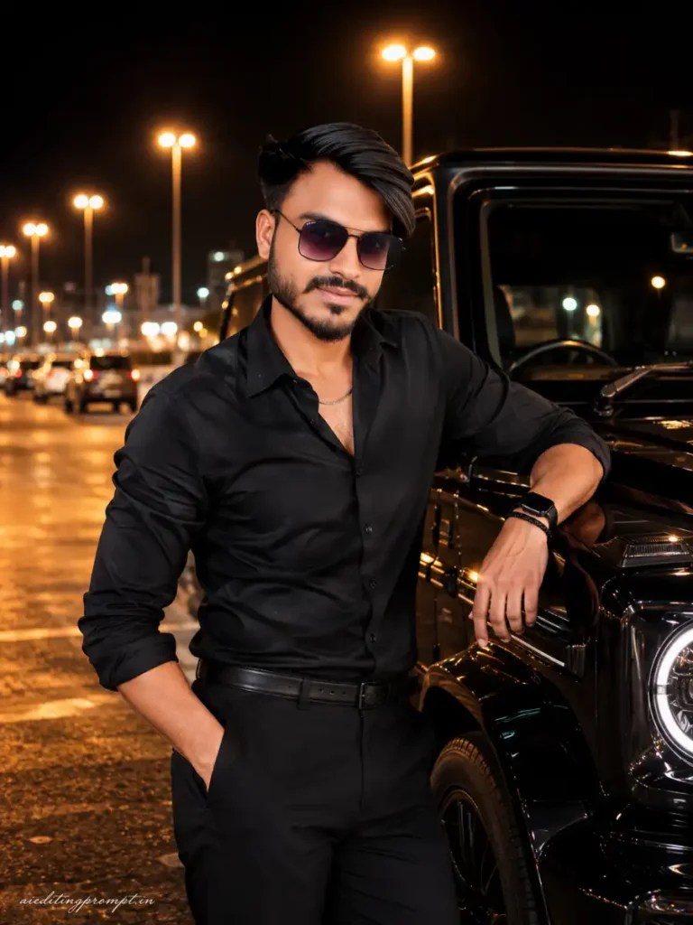 All-Black Night Parking Lot Look – ChatGPT Photo Editing Prompts for Boy
