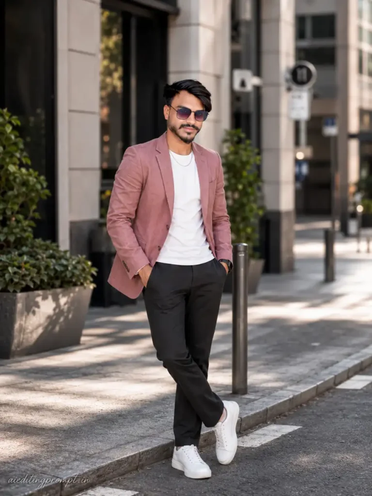 Chatgpt Photo Editing Prompts For Boys Dusty Pink Blazer Street Edit With That Pinterest Co ord Energy