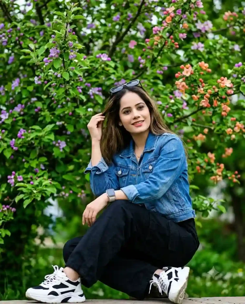 gemini photo editing prompt for girl denim jacket garden portrait