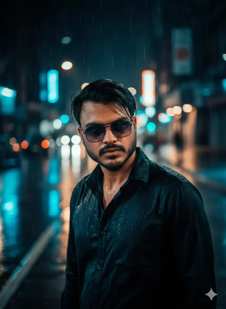 Cinematic Rain Effect Portrait Google Gemini DSLR Boys AI Photo Editing Prompts