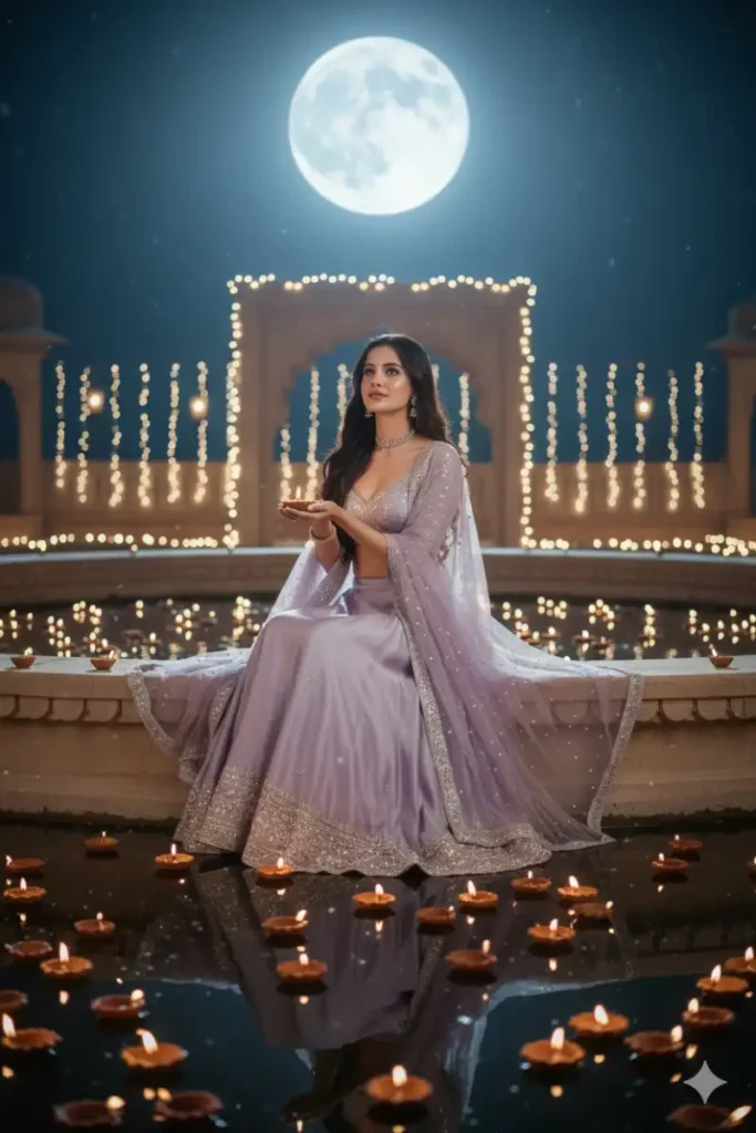 Moonlight Water Tank Diya Cinematic Aesthetic AI Editing Prompts for Girls