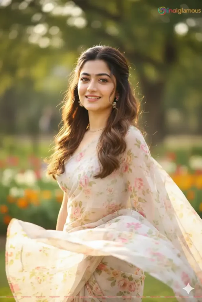 Outdoor Floral Saree Photoshoot Nature Soft Look