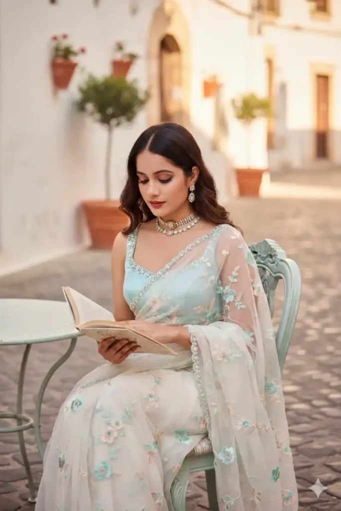 Pastel Saree Italian Street Cinematic ShotAI Editing Prompts for Girls