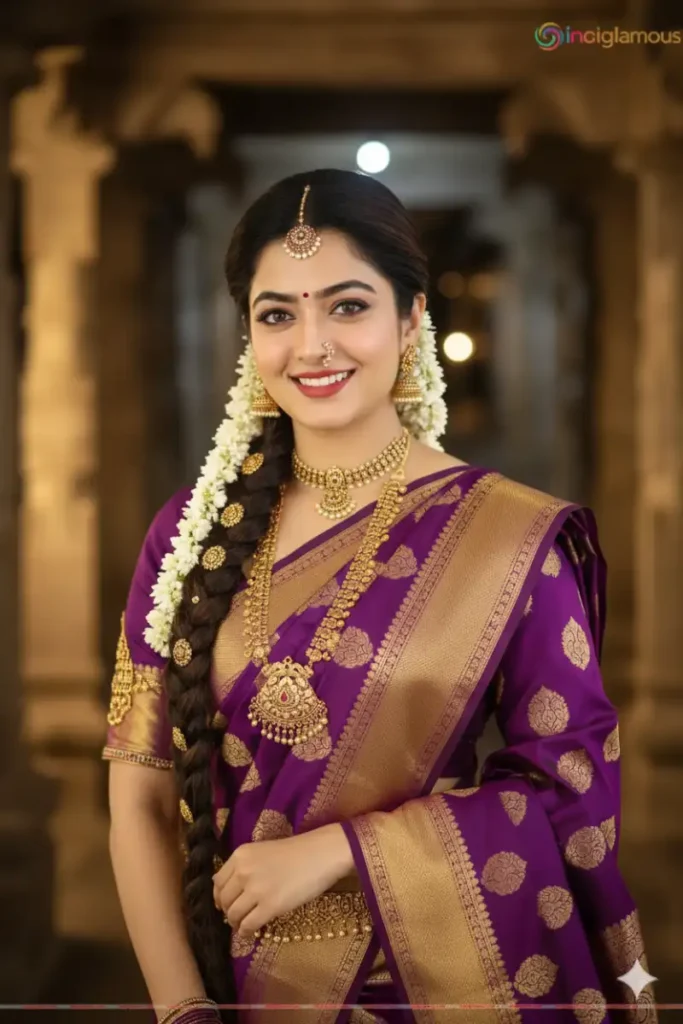 South Indian Kanjivaram Silk Saree Look Traditional Culture