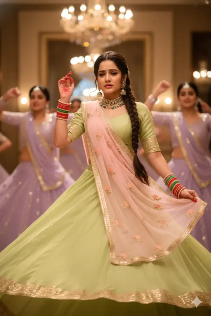 Twirling Lehenga Motion Cinematic Frame AI Editing Prompts for Girls