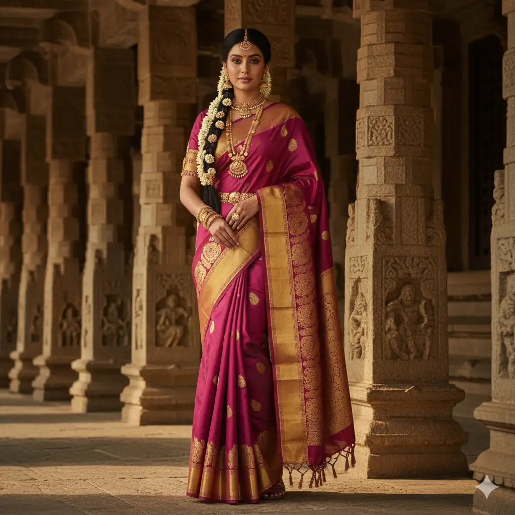 Ultra Long Silk Saree AI Prompt Very Detailed