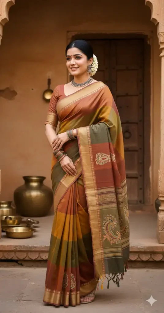 Ultra Long Traditional Saree AI Prompt Very Detailed