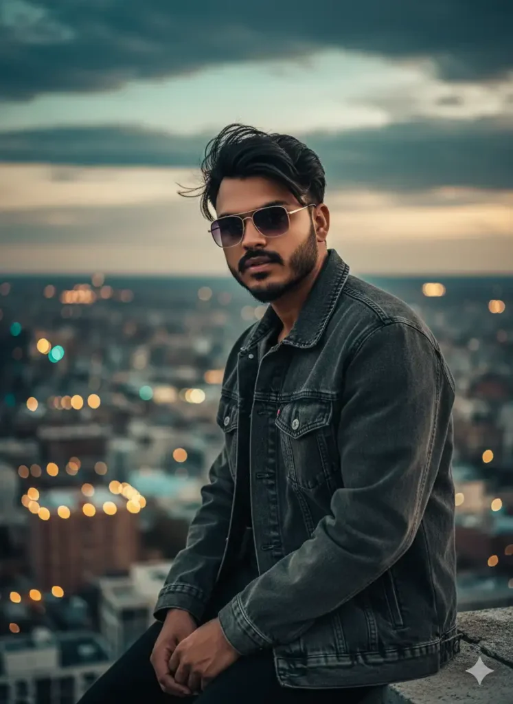 Urban Rooftop Look – Windy Fashion Shot Google Gemini AI Editing Prompts