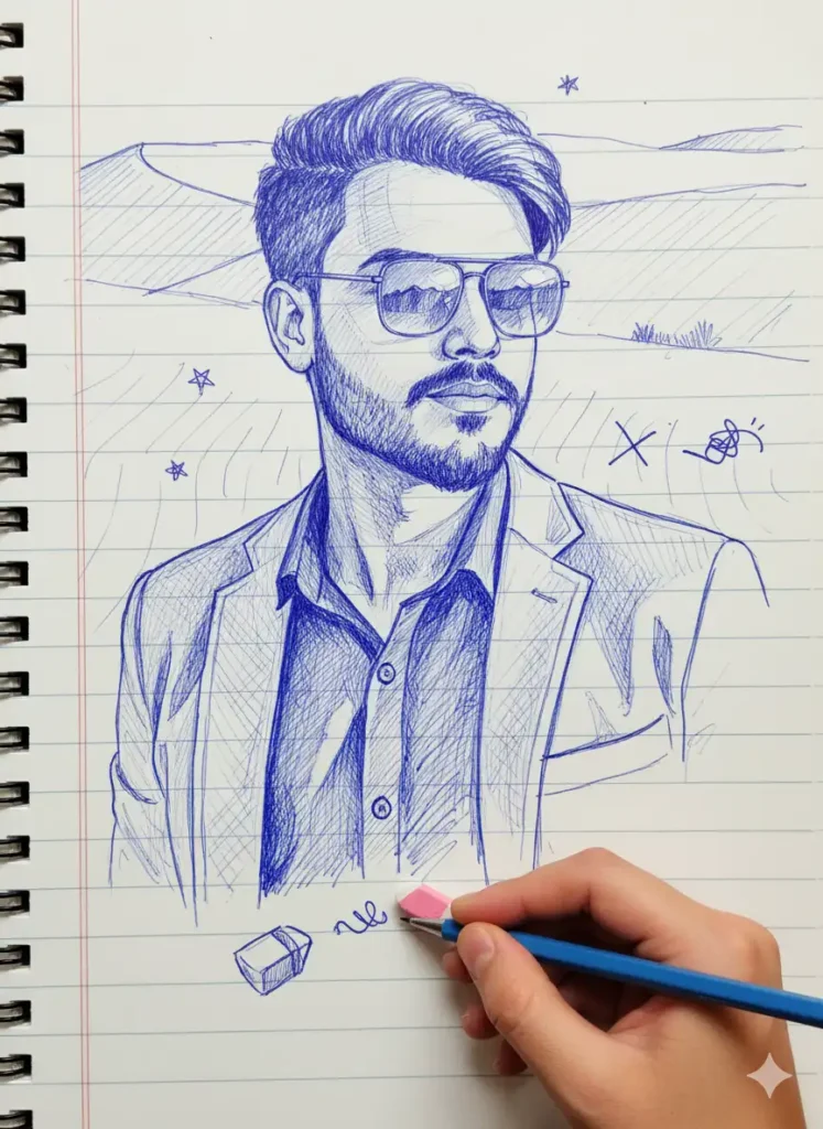 Ink Blue Line Sketch Notebook Trending AI Editing Prompts 2025
