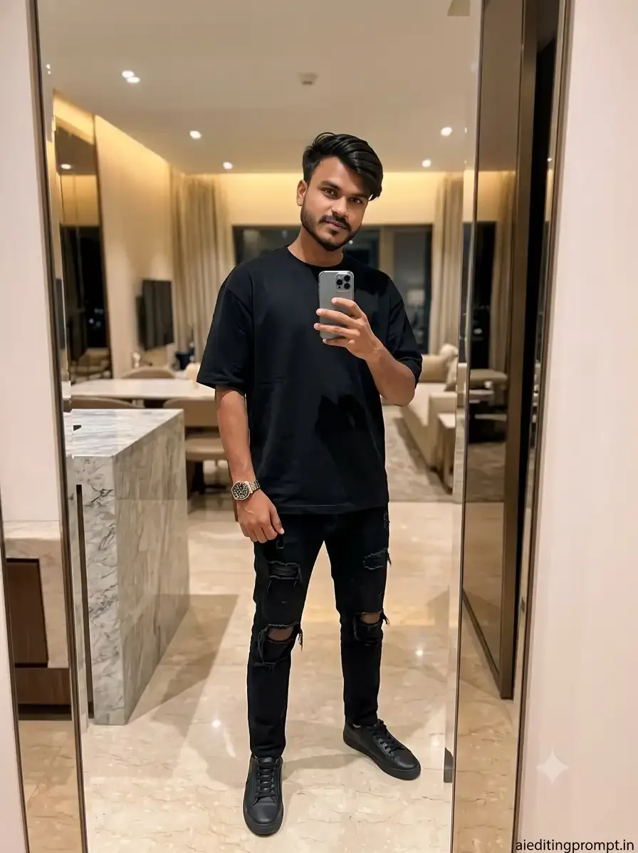 Black Outfit Mirror Selfie Prompt