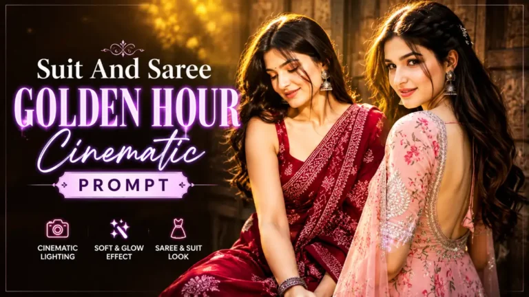 Cinematic Golden Hour Saree & Suit Prompt – Ultimate AI Photo Editing Guide 2026