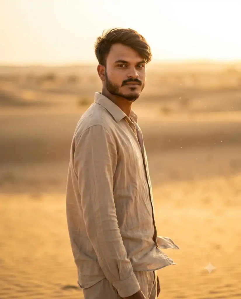 Instagram Viral PFP AI Photo Editing Prompt – Golden Desert Luxury Portrait at Sunset Cinematic 8K PFP Style