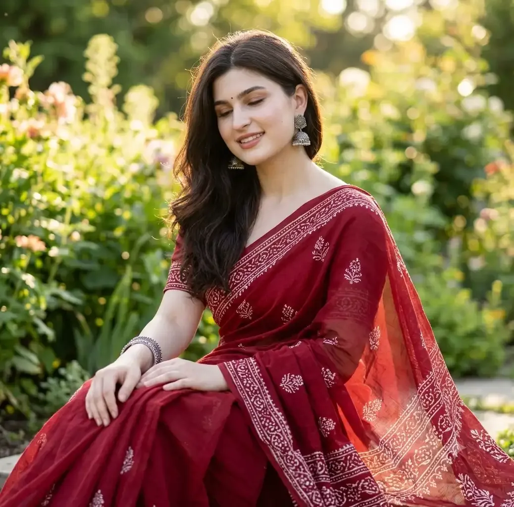 Red Saree Cinematic Golden Hour Saree Suit Prompt