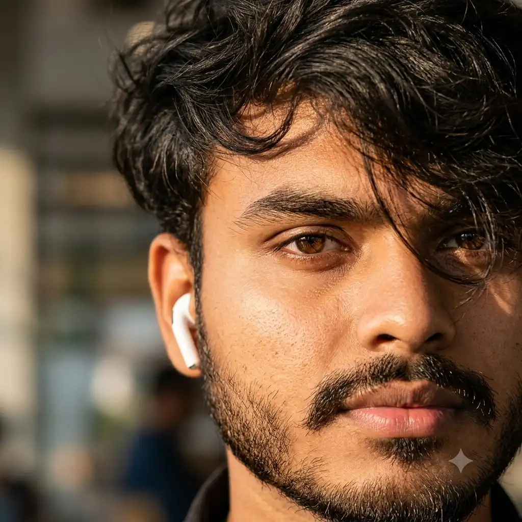 Half Face AI Photo Editing Portrait Boy Prompt