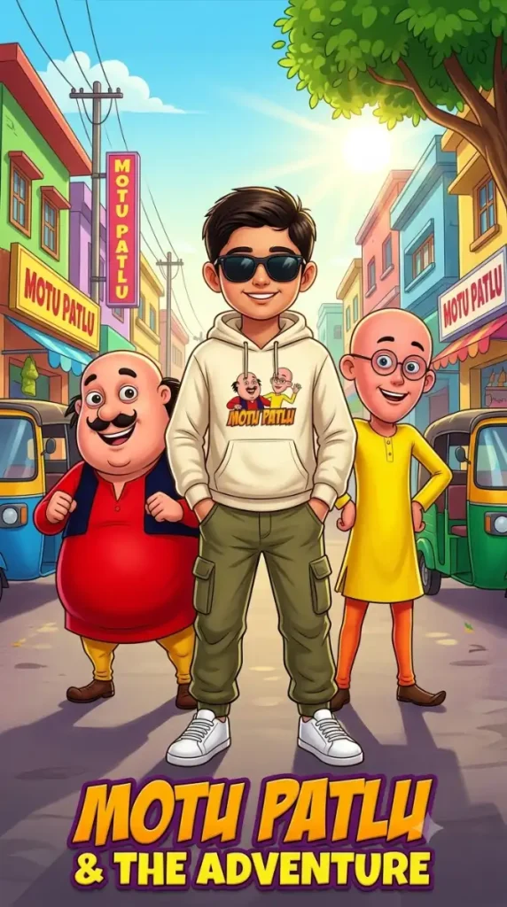 Motu Patlu AI Photo Editing Prompts – Real Child with Motu and Patlu