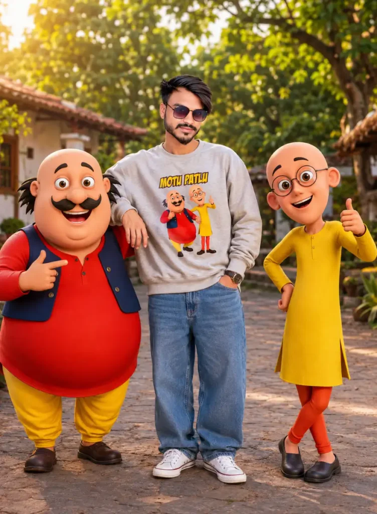 Motu Patlu AI Photo Editing Prompts – Realistic AI Cartoon Photo