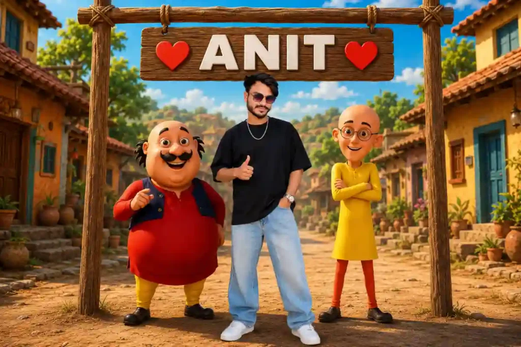 Motu Patlu AI Photo Editing Prompts – Realistic Human with 3D Cartoon Characters